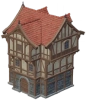 Casa di Mondstadt con sottotetto sporgente